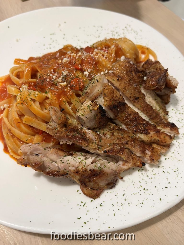 fettuccine pomodoro with grilled chicken