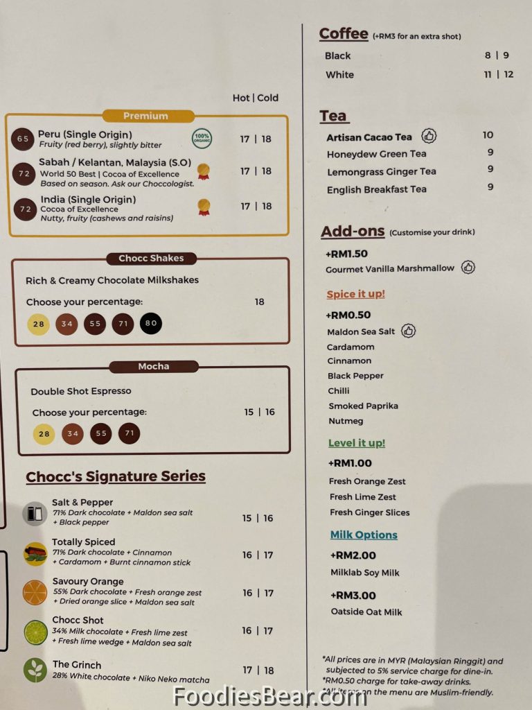 chocc menu