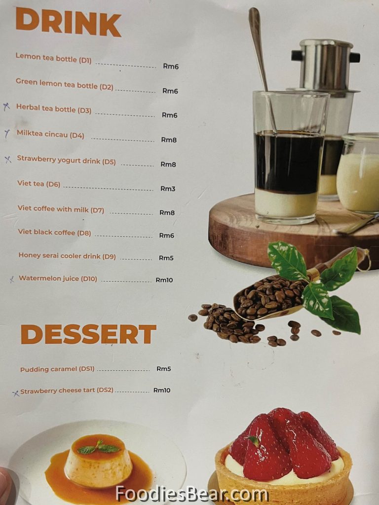 drink and desset menu