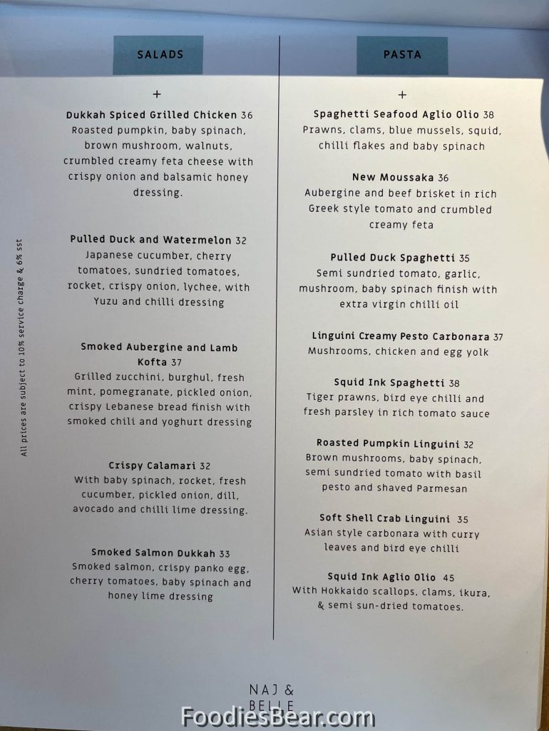 naj and belle menu