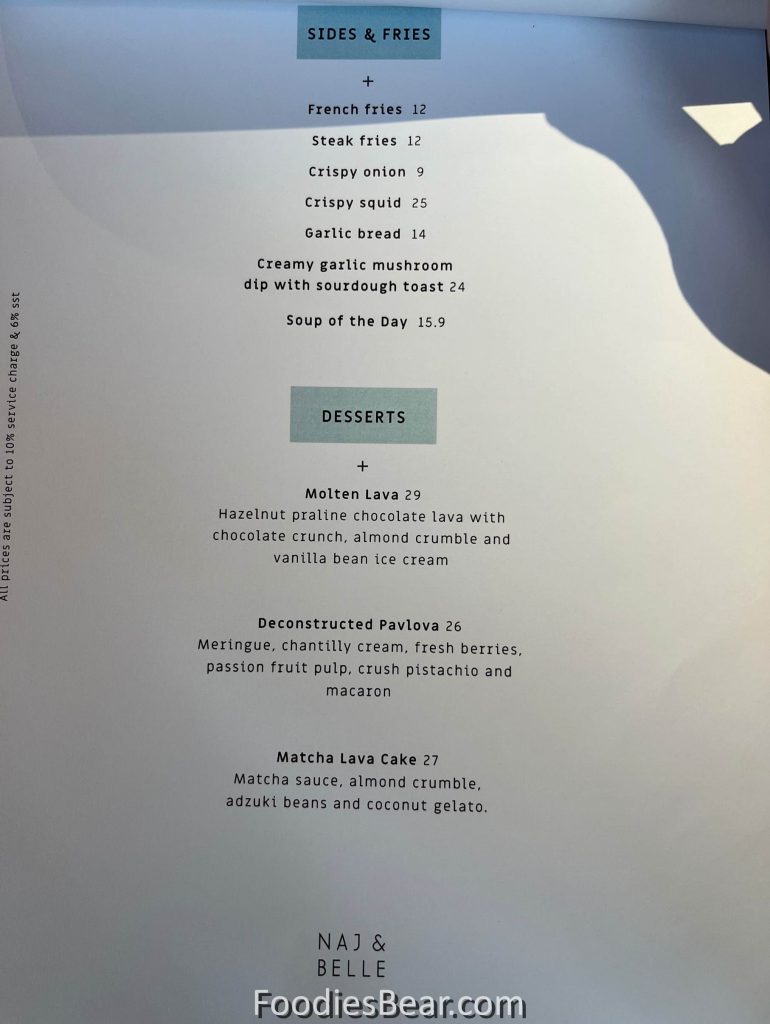 naj and belle menu