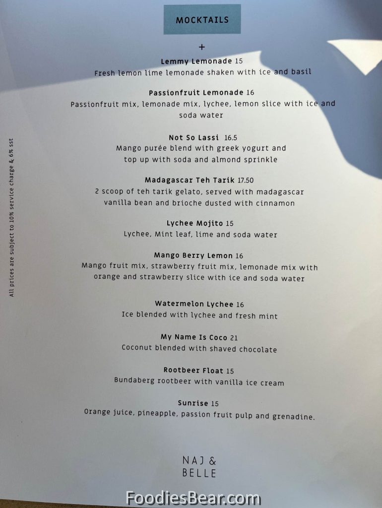 naj and belle menu