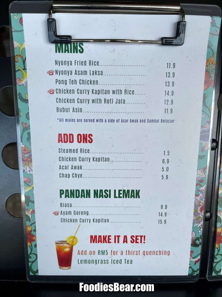 yam cha taman paramount menu