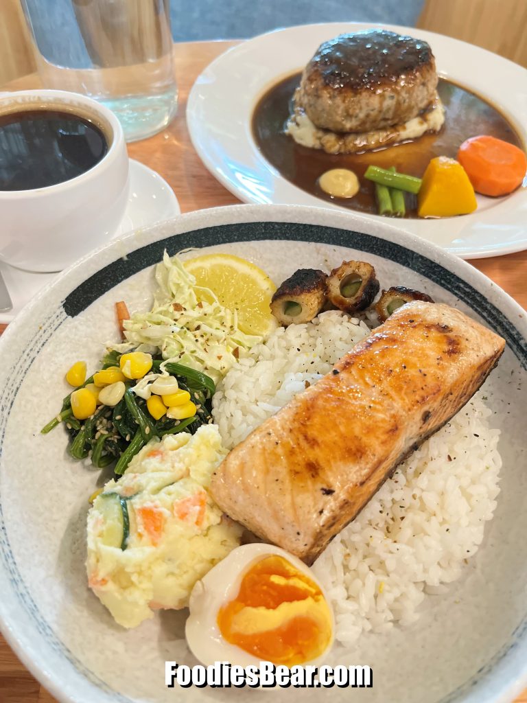 salmon rice breakfast plate