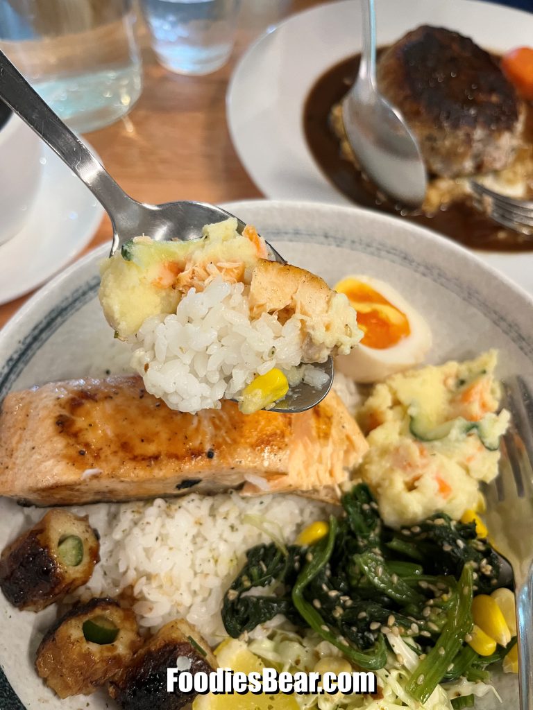 salmon rice breakfast plate