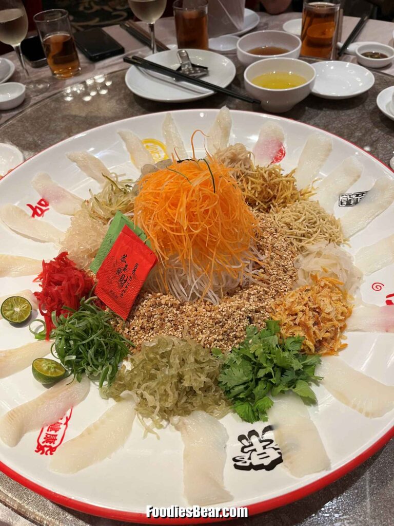 Yee Sang with Dry Aged Greenland Halibut Fish and Japanese Salt