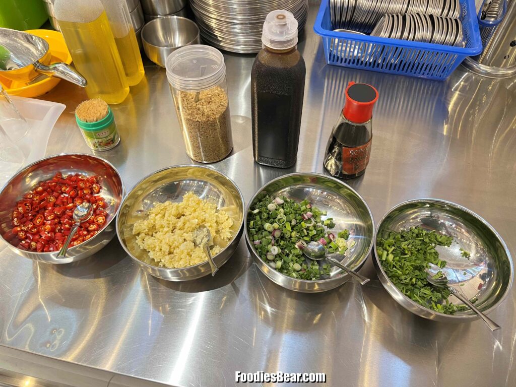 The chili and condiments section